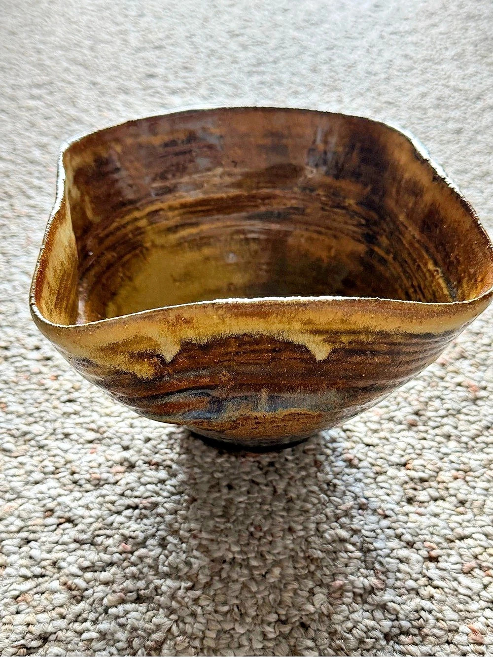 Handmade Hand Crafted Ceramic Bowl Brown  Gold Tone Glaze Home Decor Accessory